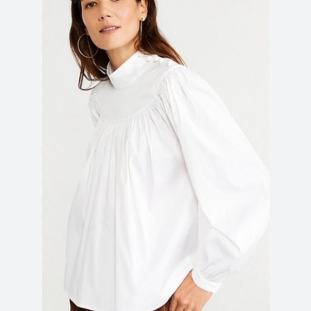 White mock neck blouse